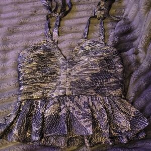 Ulla Johnson Metallic Silver Textured Tank Top